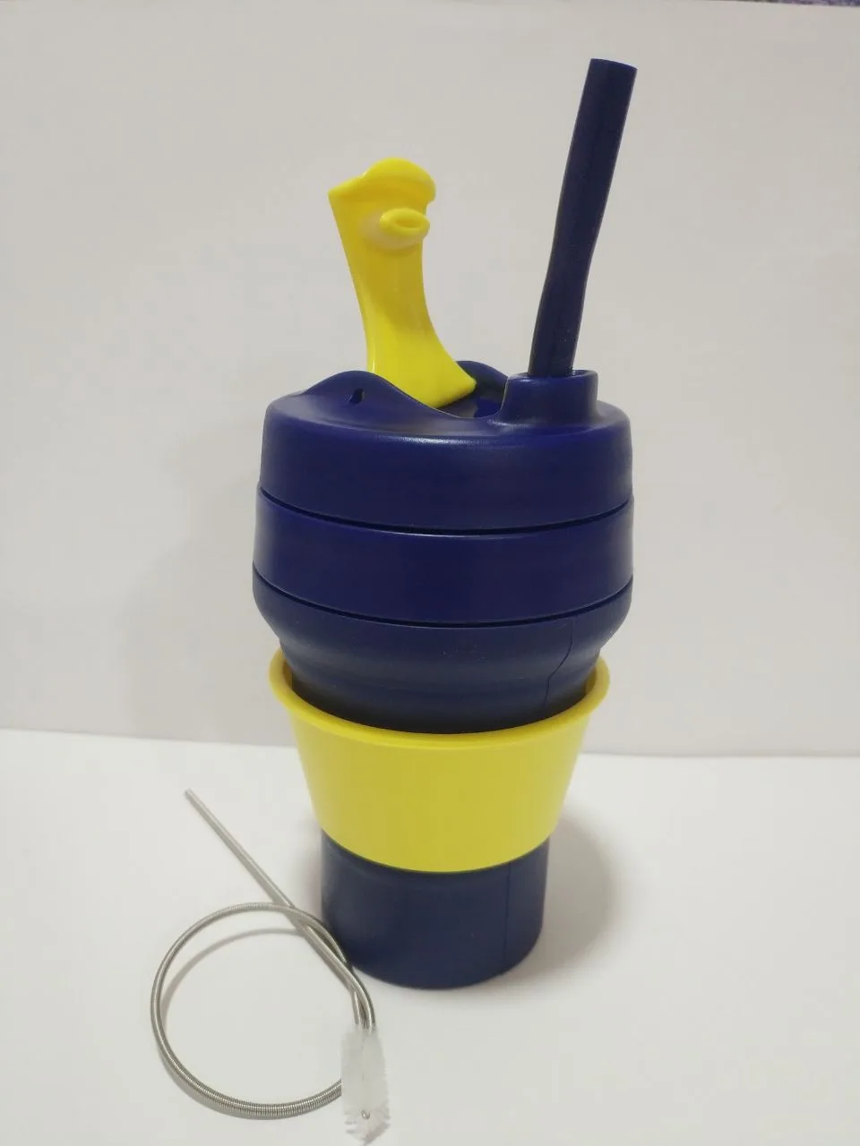 Складана силіконова склянка з кришкою та трубочкою 350 мл Tonna Waist  BLUE and YELLOW