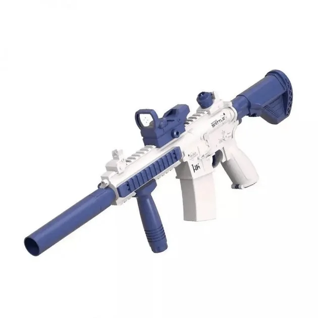Водяний автомат водний бластер дитячий UKBOO Water Gun M416 на акумуляторі електричний акумуляторний із зарядкою від usb прицілом на 300 мл білий синій водяні автомати водні бластери (HQB007701)