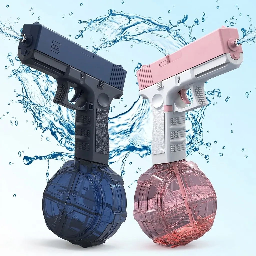 Комплект «Аква-дует» — 2 електричні водяні пістолети UKBOO Glock на акумуляторі, дитячий водяний бластер (чорний + рожевий)